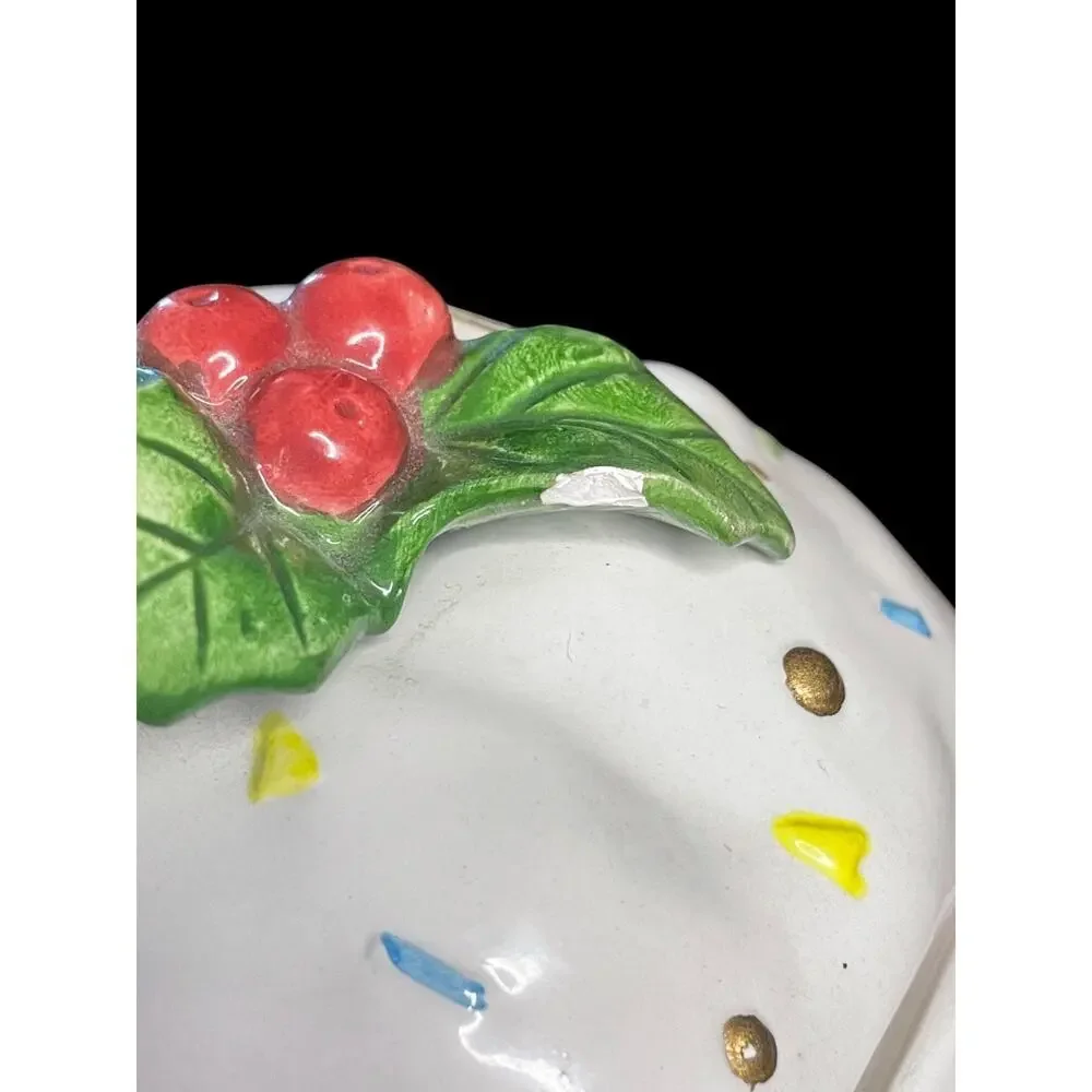 1993 Fitz & Floyd Hand Painted Plum Pudding Holly Leaves Christmas Cookie Jar